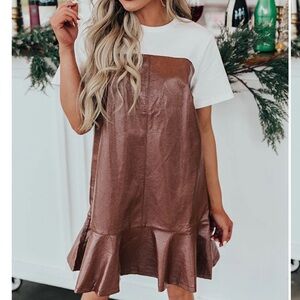 Faux leather t-shirt mini dress